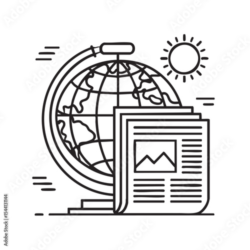 Exploring global news through a detailed globe and newspaper