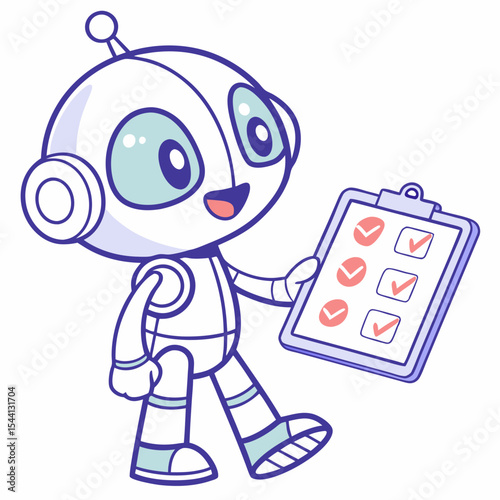 Cute robot holding checklist completing tasks efficiently