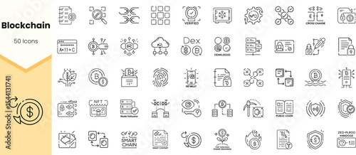 A comprehensive collection of blockchain-related icons featuring diverse elements like cryptocurrency, smart contracts, and decentralized networks, designed for modern digital applications.