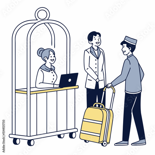 Hotel reception desk guest check in luggage service bellhop