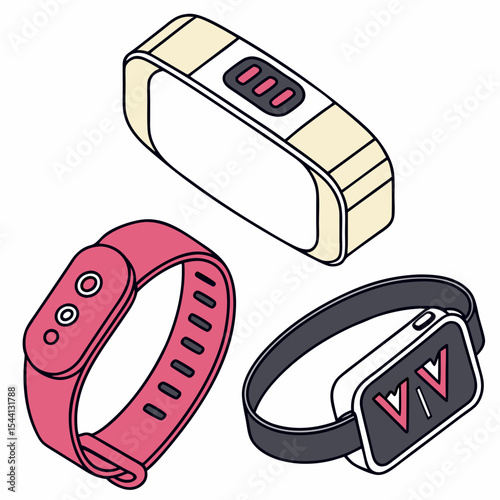 Three isometric smartwatches fitness trackers wearable technology devices