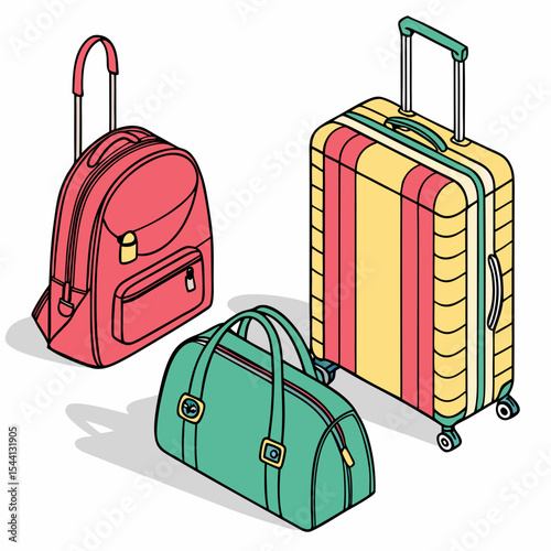 Colorful travel bags backpack suitcase duffel bag vacation trip luggage