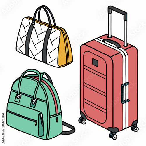 Stylish travel bags set luggage suitcase handbag backpack