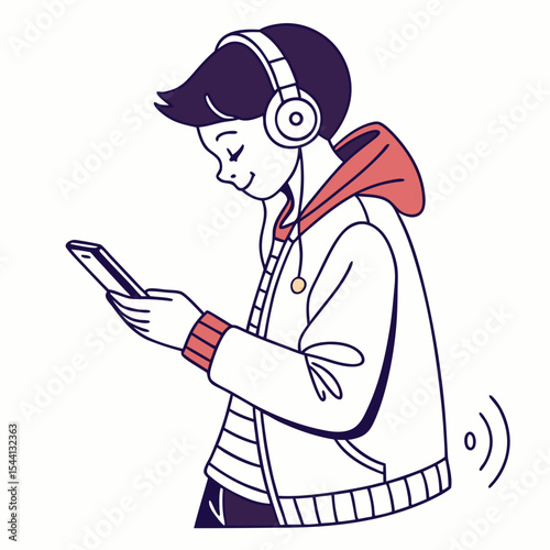 Teenager listening music headphones smartphone happy