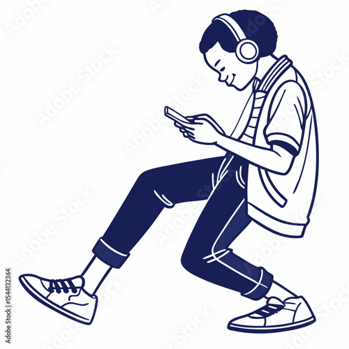 Young person listening to music and using smartphone