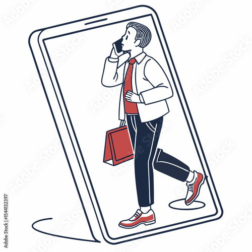 Busy businessman rushing smartphone screen call