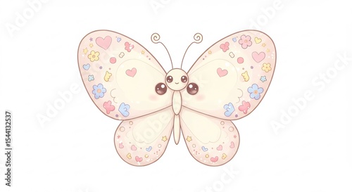 Adorable pastel butterfly delicately adorned with charming patterns flutters gently. AI Generated