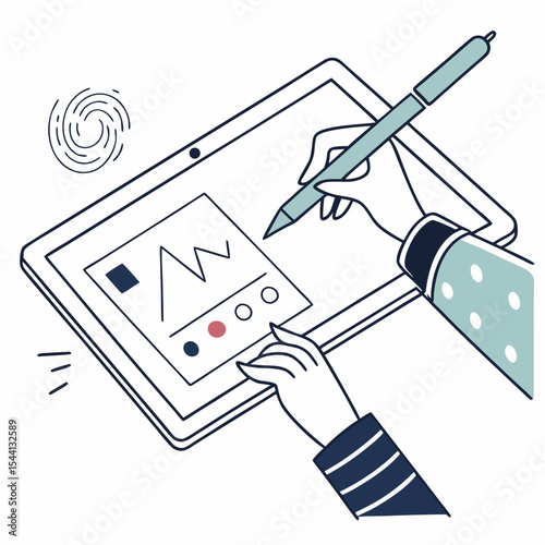 Hands using stylus on tablet drawing chart graph design