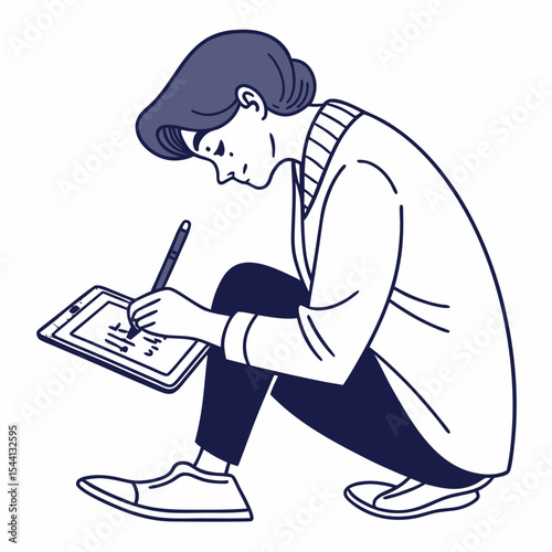Woman using digital tablet stylus drawing design
