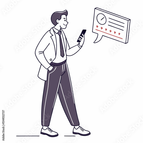 Professional businessman checking phone social media engagement metrics