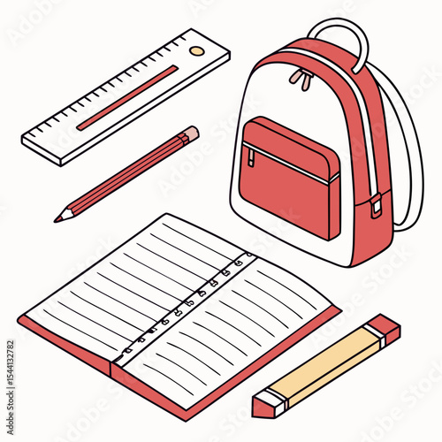 Back to school supplies backpack pencil ruler notebook eraser