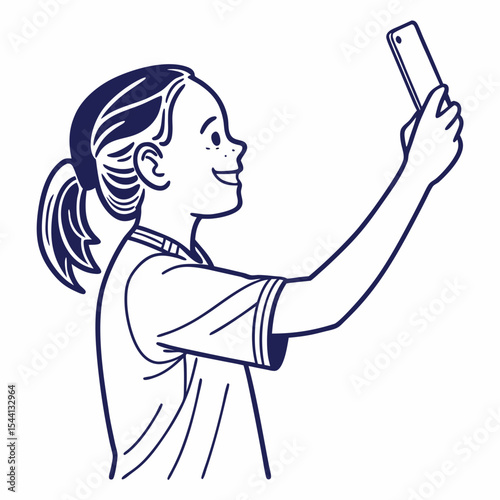 Happy girl taking selfie with smartphone smiling cheerful