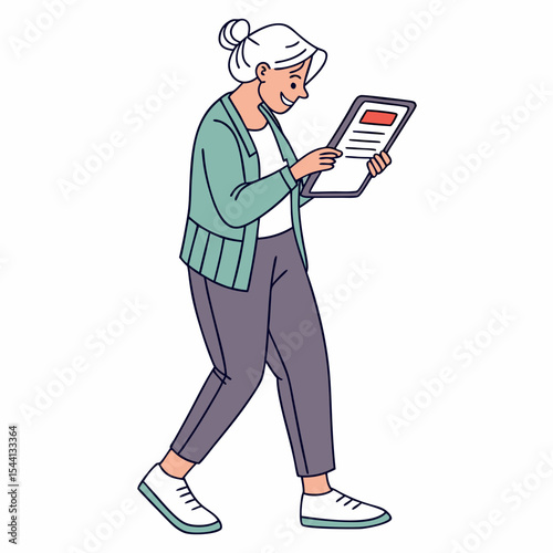Happy senior woman using tablet digital device technology online