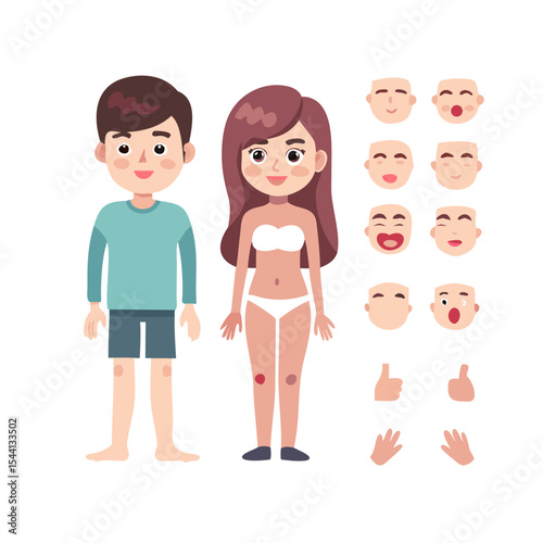 Cartoon boy girl character set isolated cutout png transparent background