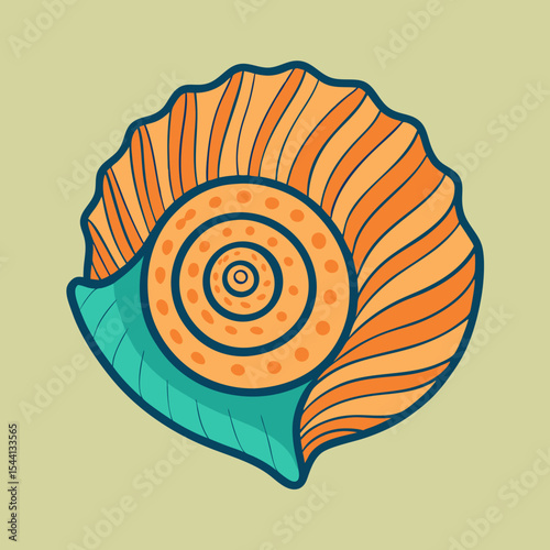 Vibrant orange and teal seashell illustration summer ocean beach coastal design