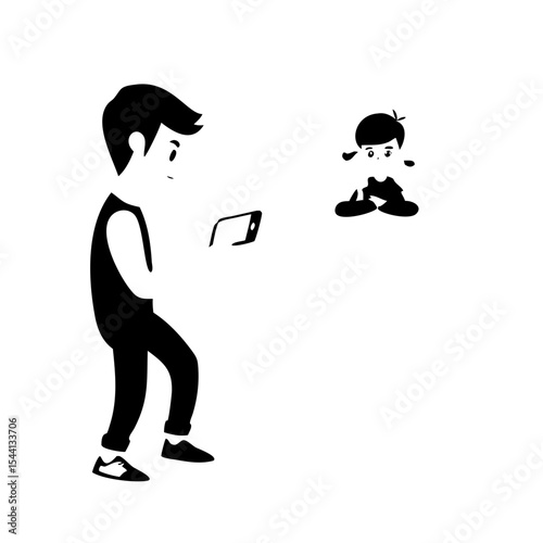 Teenager playing mob game silhouette vector illustration