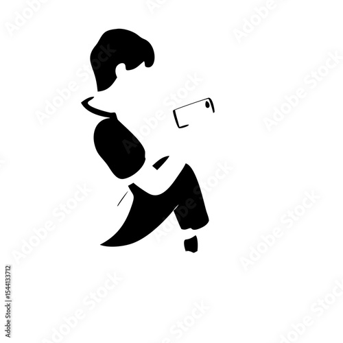Teenager playing mob game, flat vector silhouette illustration