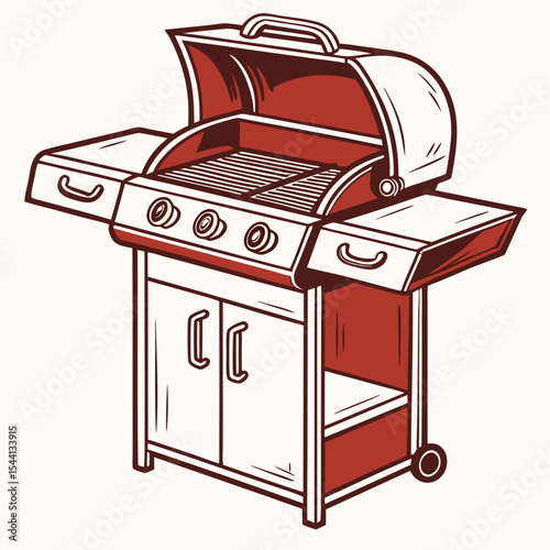 Open gas grill ready for summer bbq grilling food