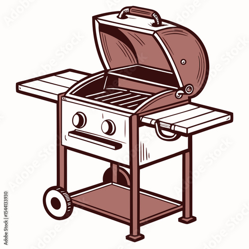 Open lid bbq grill summertime outdoor cooking food