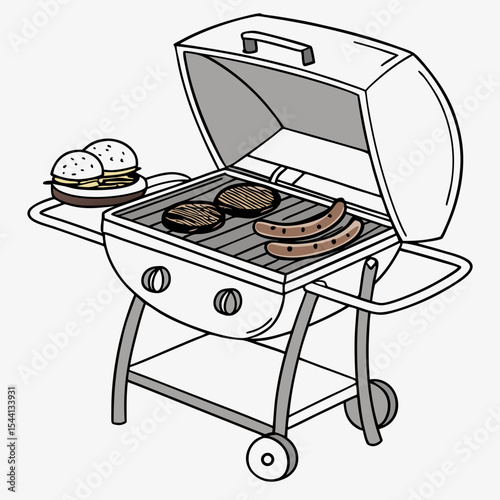 Delicious summer barbecue grilling burgers sausages patties