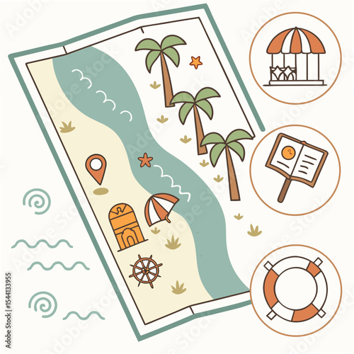 Tropical beach vacation map illustration design element