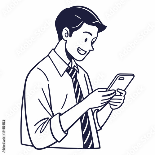 Happy businessman using smartphone smiling mobile phone communication