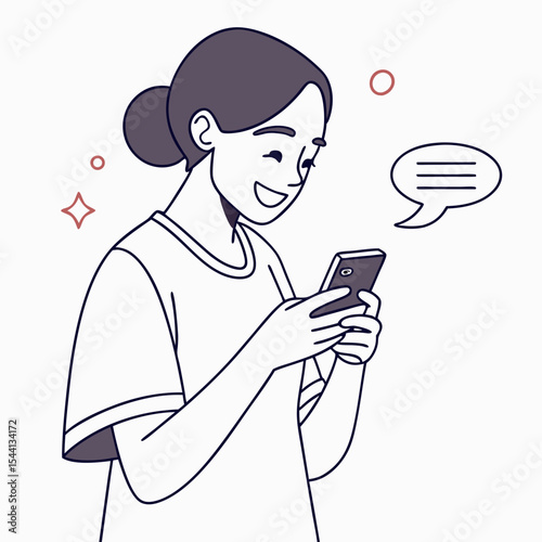 Happy woman using smartphone texting smiling online communication