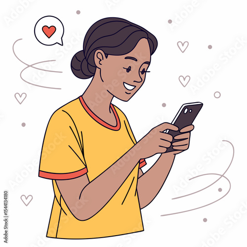 Happy woman using smartphone receiving love message
