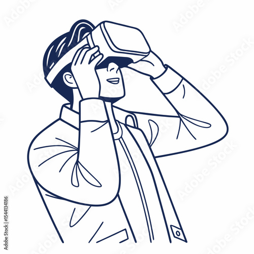 Man wearing virtual reality headset clean cutout illustration