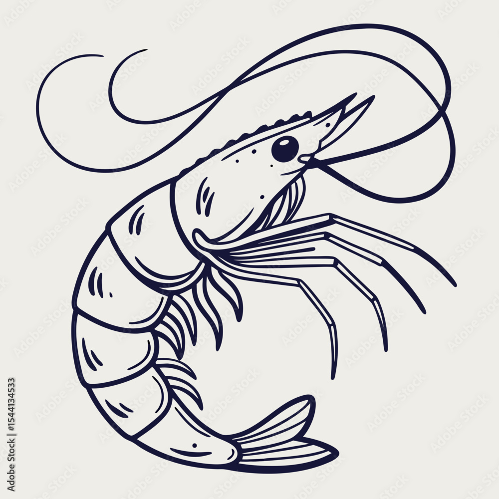 Fototapeta premium Elegant line art drawing of a shrimp seafood design