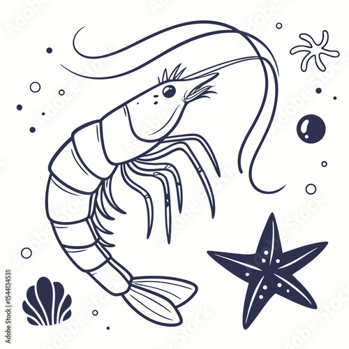 Ocean life shrimp sea star shell underwater illustration