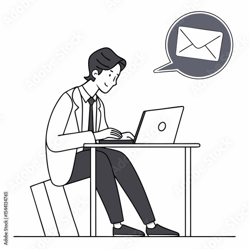Man working on laptop receiving email notification
