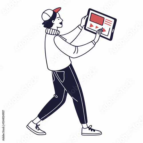 Young person using tablet digital device screen technology