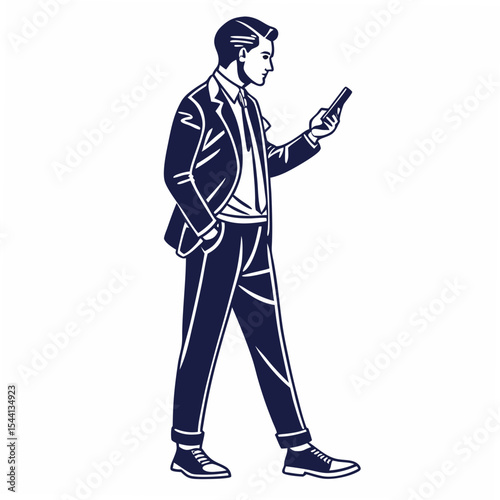 Professional businessman using smartphone isolated on white background