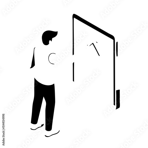 Flat vector silhouette of a person swiping on a white background