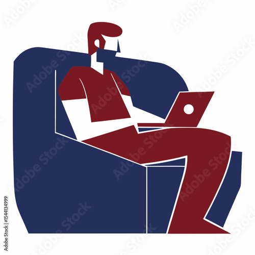 Man working from home on laptop in comfortable chair