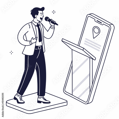 Man giving online speech presentation using smartphone