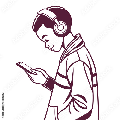 Young african american boy listening music smartphone headphones