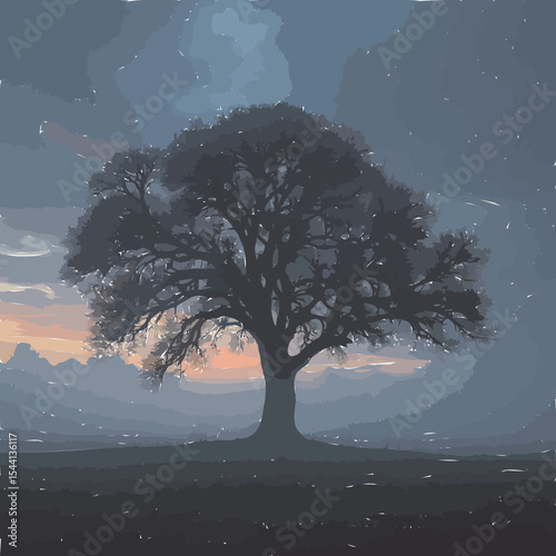 lonely tree in the fog