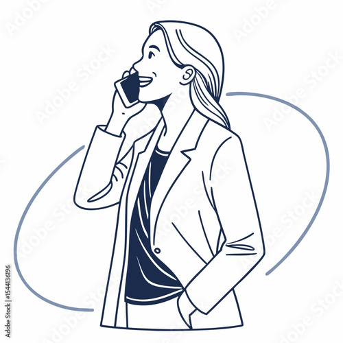 Woman in blazer smiling on phone call business communication