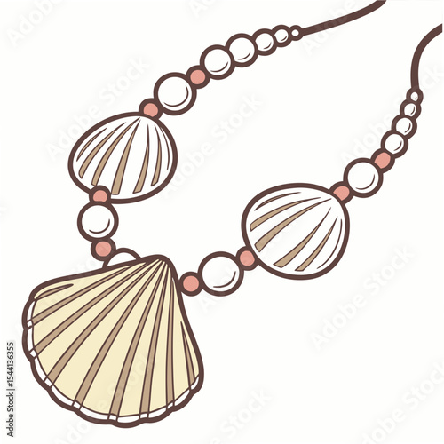 Elegant seashell necklace design element on white background
