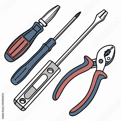 Assorted hand tools screwdrivers pliers repair kit diy home improvement