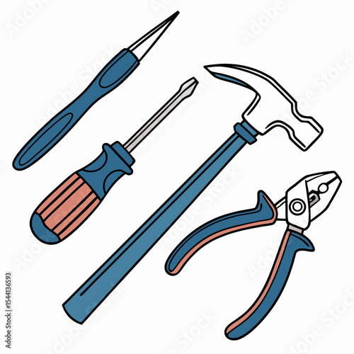 Handyman tools collection hammer screwdriver pliers awl
