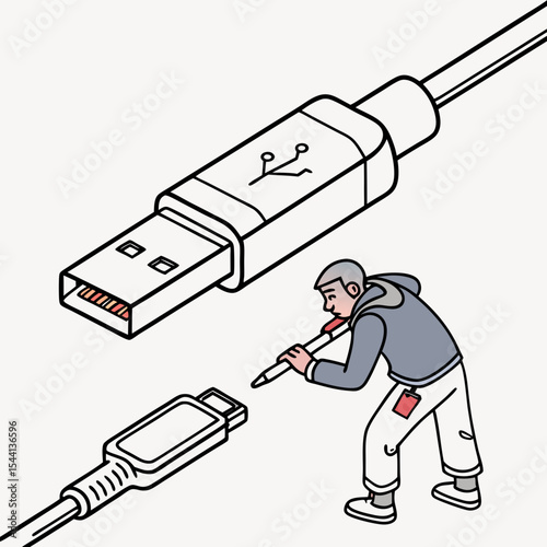 Person connecting usb cables technology illustration