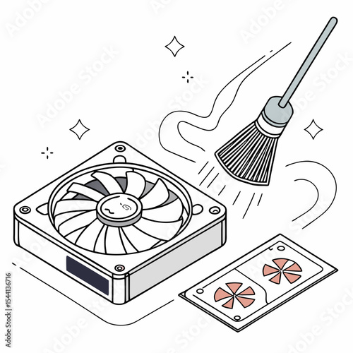 Cleaning computer fan with brush dust removal maintenance
