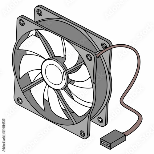 Computer cooling fan illustration isolated on white background