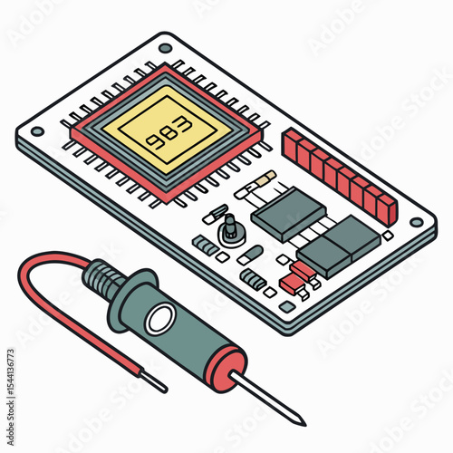 Circuit board with integrated circuit and soldering iron