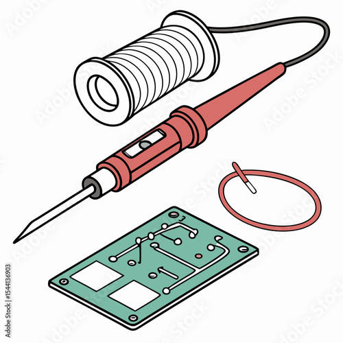 Soldering iron kit with solder wire and circuit board