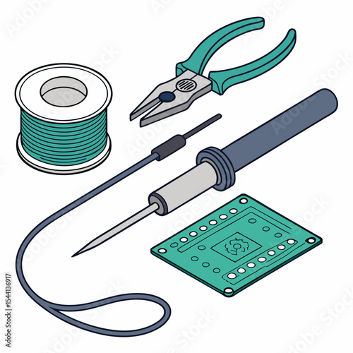 Electronics repair kit soldering iron wire cutters circuit board