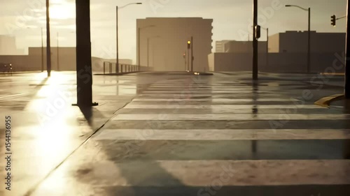 Empty Crosswalk in a Quiet City Morning